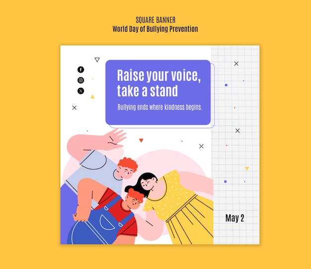 Desenho de modelo do Dia Mundial da Prevenção do Bullying