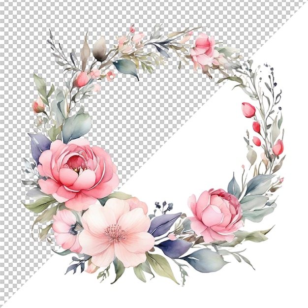 PSD desenho de moldura de flores a aquarela e desenho de cartão de casamento