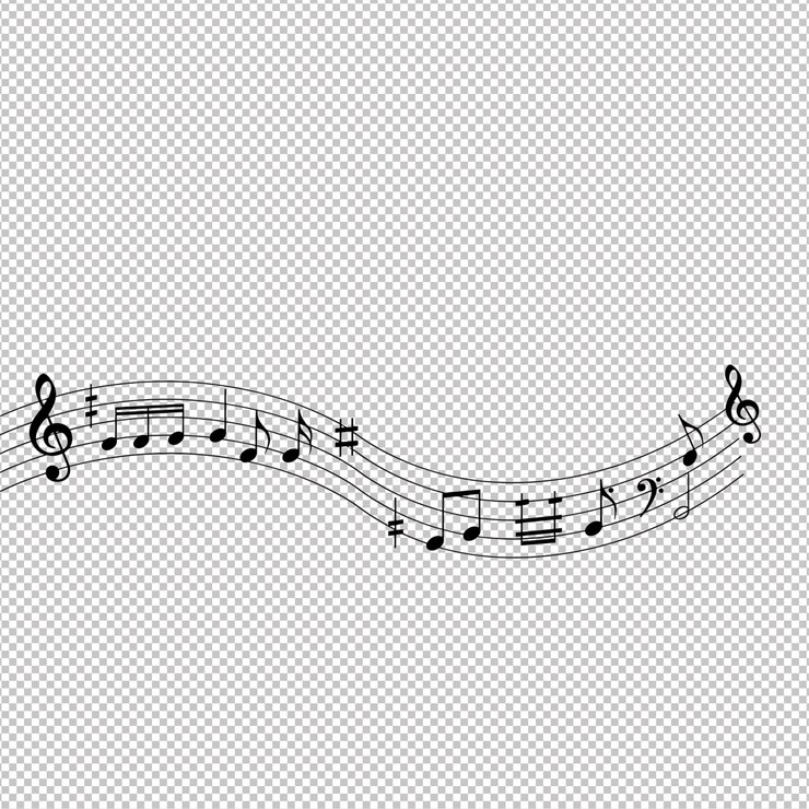 PSD desenho de notas musicais abstratas fluindo em fundo branco