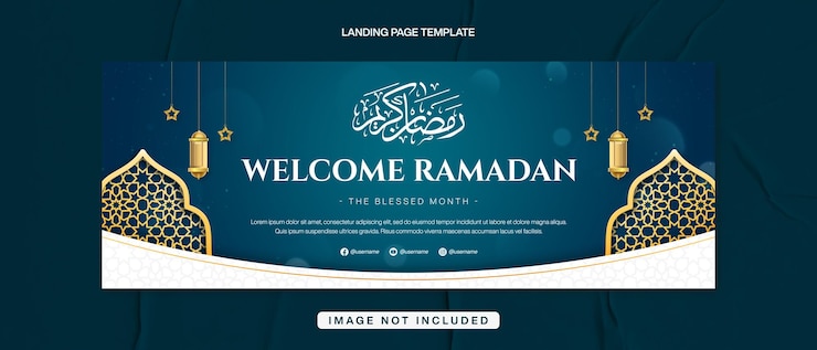 PSD desenho de padrão de banner de capa do facebook de boas-vindas ao ramadan com fundo de padrão islâmico em tema verde