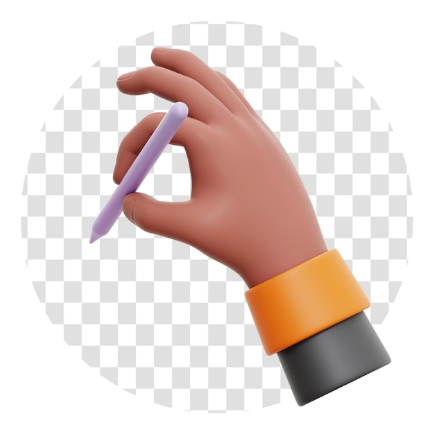 Desenho de renderização 3D com ícone 3D de gesto de mão de lápis