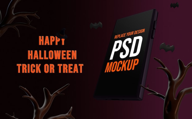 Desenho de smartphone de halloween de maquete renderização em 3d