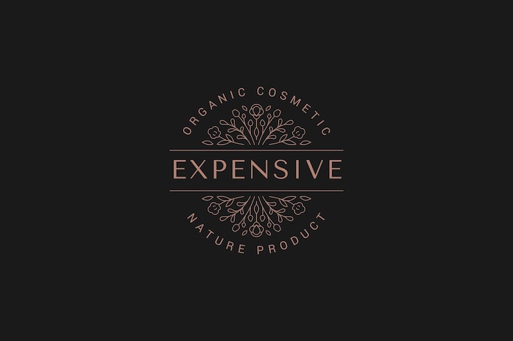 PSD desenho decorativo de logotipo de luxo com ornamentação de borda botânica minimalista de contorno e moldura de círculo