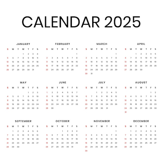 Desenho do conjunto Calendário 2025 arquivo psd editável