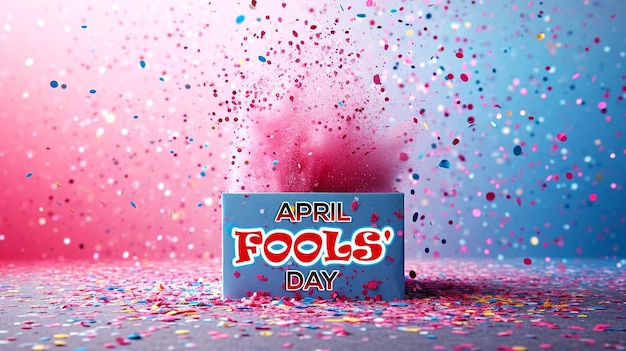 PSD desenho do dia dos tolos de abril com caixa de brincadeiras explosivas e confete