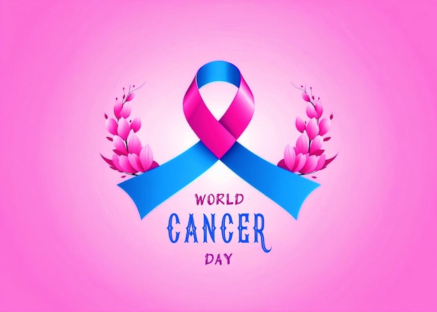 Desenho do Dia Mundial do Câncer com fitas de conscientização PSD bandeira cartão padrão