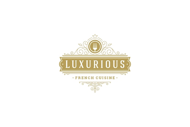 Desenho do logotipo do restaurante com ornamentos dourados