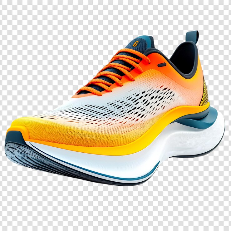 PSD desenho elegante de sapatos de corrida laranja e azul