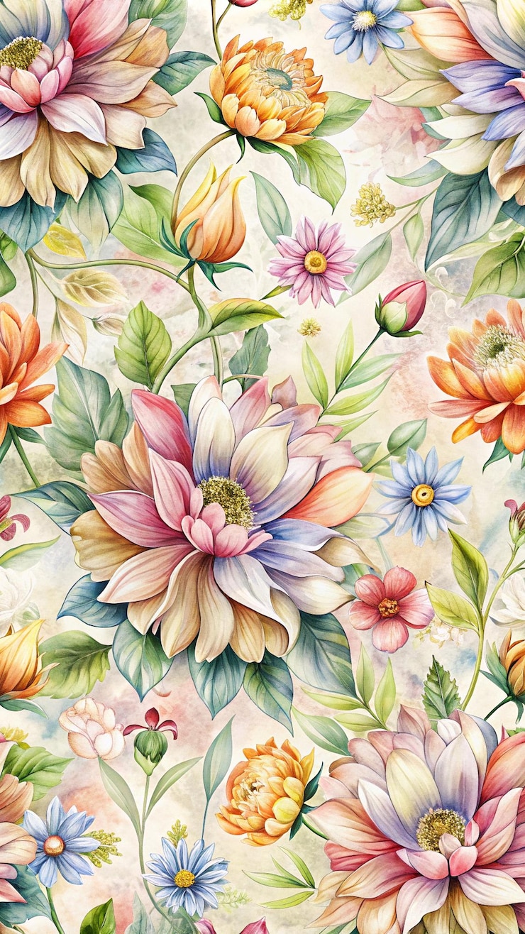 PSD desenho floral com flores e folhas