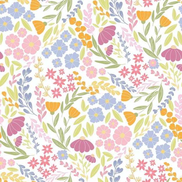Desenho floral desenhado à mão em tons pastel suaves com flores delicadas