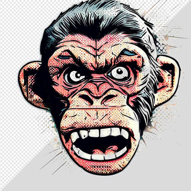 PSD desenho hiperalista chimpanzé macaco sorrindo dentes rindo engraçado isolado fundo transparente