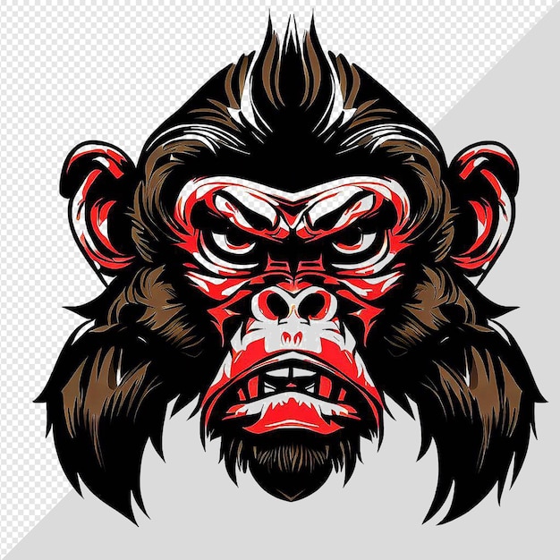 PSD desenho hiperalista chimpanzé macaco sorrindo dentes rindo engraçado isolado fundo transparente