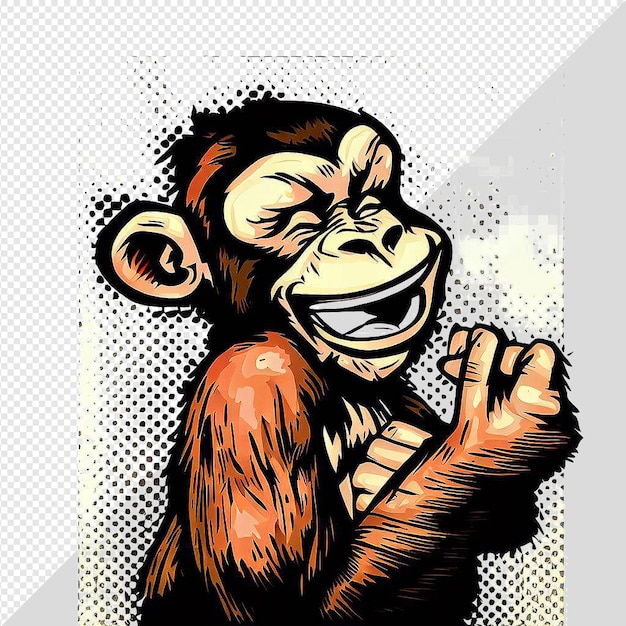 Desenho hiperalista chimpanzé macaco sorrindo dentes rindo engraçado isolado fundo transparente