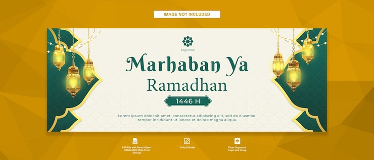 PSD desenho marhaban ya ramadan fundo islâmico plano para facebook design de modelo de capa