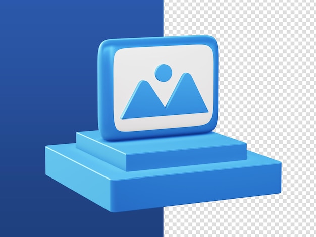 Desenhos animados 3d renderizam ícones de imagem de foto de imagem azul com pódio para designs de anúncios de aplicativos móveis da web ui ux