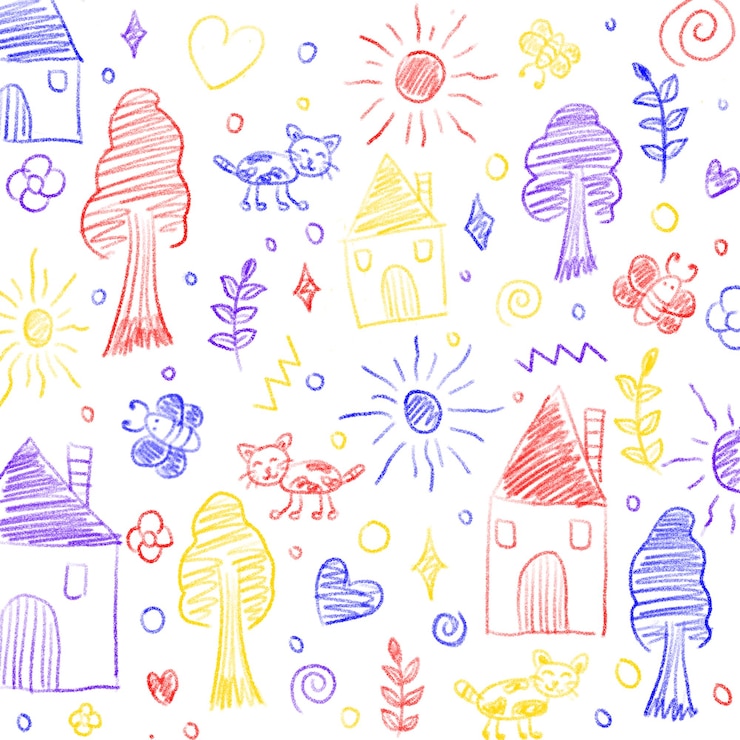 PSD desenhos coloridos com lápis de cor para crianças