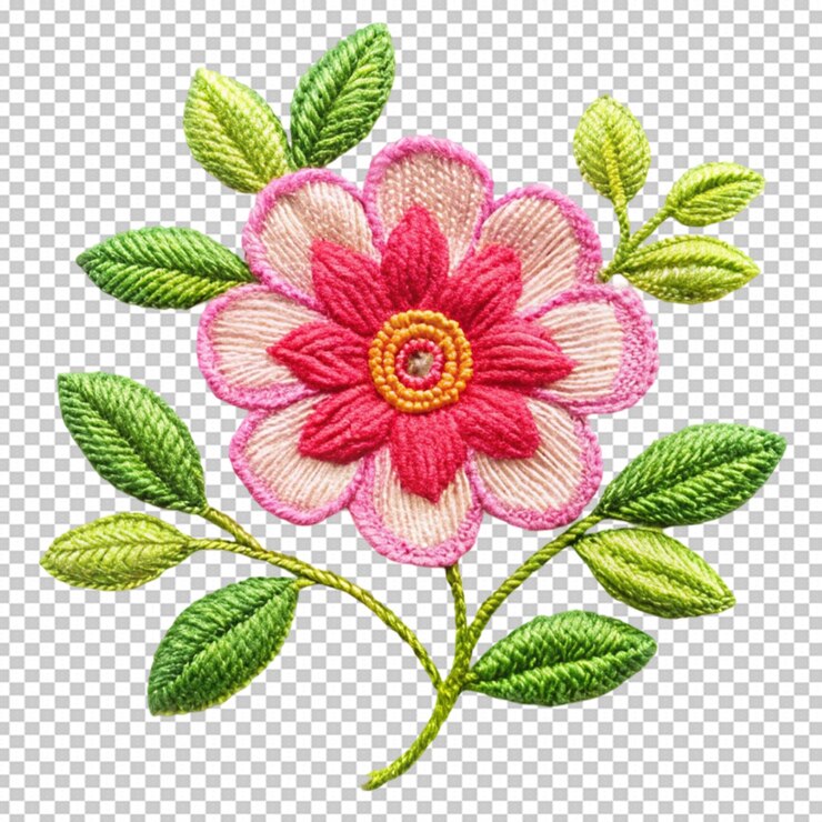 PSD desenhos de bordado de flores sobre fundo transparente