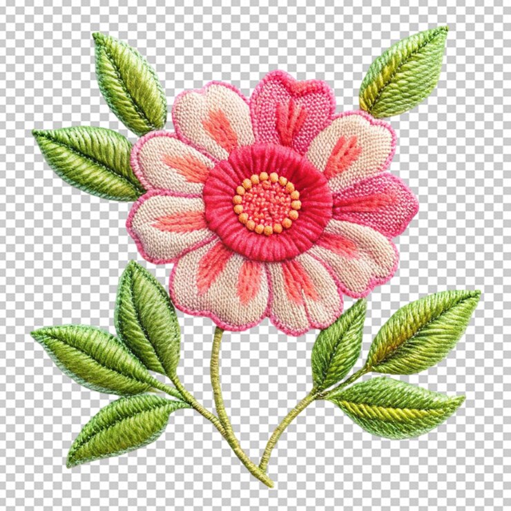 PSD desenhos de bordado de flores sobre fundo transparente