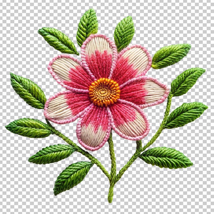 PSD desenhos de bordado de flores sobre fundo transparente