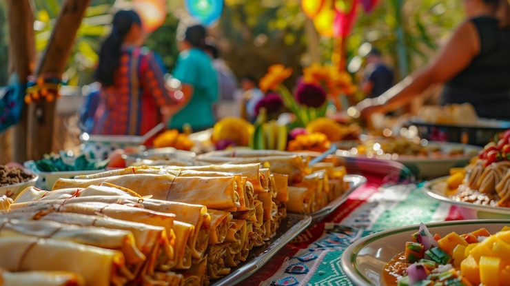 PSD desenhos realistas de comida mexicana tacos quesadillas enchiladas tamales e fundos festivos