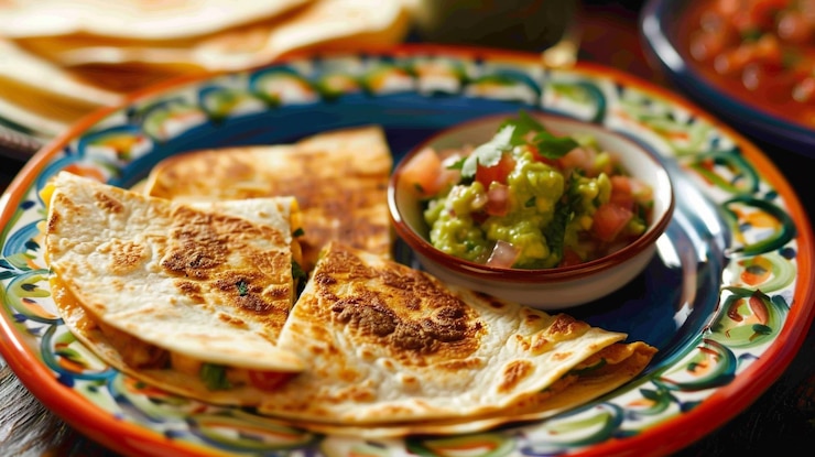 PSD desenhos realistas de comida mexicana tacos quesadillas enchiladas tamales e fundos festivos