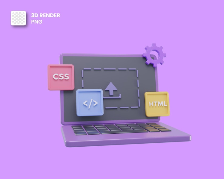 PSD desenvolvimento da web 3d ou desenvolvimento de software ou codificação e programação de web design css e html