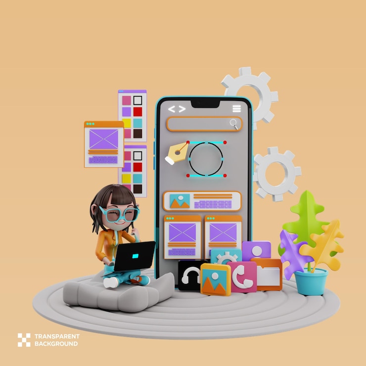 PSD desenvolvimento de aplicações móveis 3d ilustração