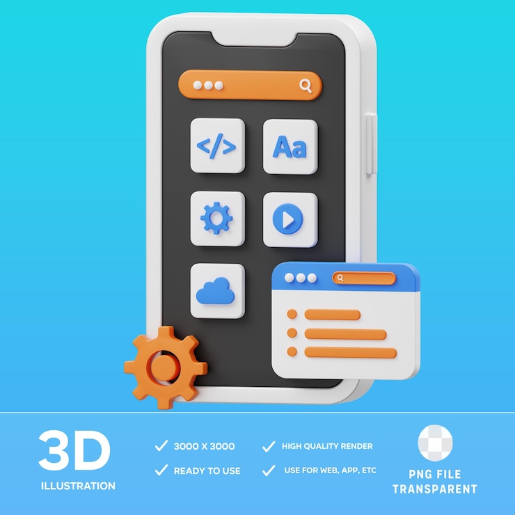 PSD desenvolvimento de aplicações web psd ilustração 3d