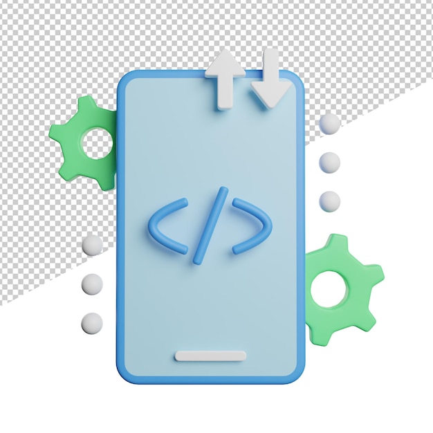 PSD desenvolvimento de dispositivo móvel vista frontal ilustração de renderização de ícone 3d em fundo transparente