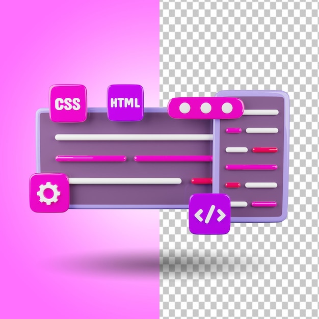PSD desenvolvimento de web design e conceito de codificação 3d render