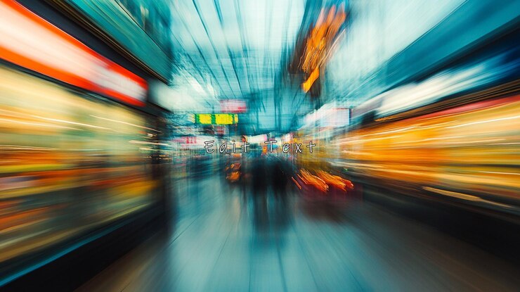 PSD desfocamiento de movimiento abstracto de la calle de la ciudad por la noche con luces vibrantes y personas en movimiento