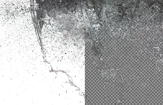 PSD desfoque da imagem da água atinge a parede, o chão explode em gotas, a quantidade de água ataca o impacto e flutua no ar, a explosão pára o movimento, congela o tiro, espalha água para elementos de textura.