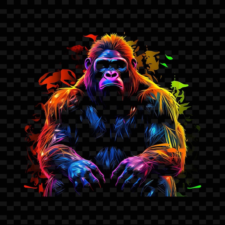 PSD el desierto de los gorilas majestad líneas de neón serradas foli tropical png y2k formas artes de luz transparente
