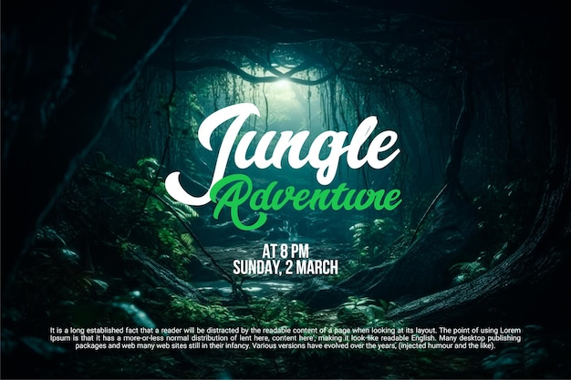 PSD design de l'affiche de l'aventure de la jungle