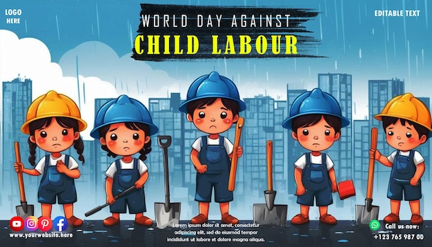 PSD design de l'affiche et de la bannière de la journée mondiale contre le travail des enfants pour les médias sociaux