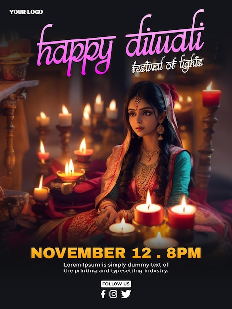 PSD design d'affiche de célébration de la fête de diwali