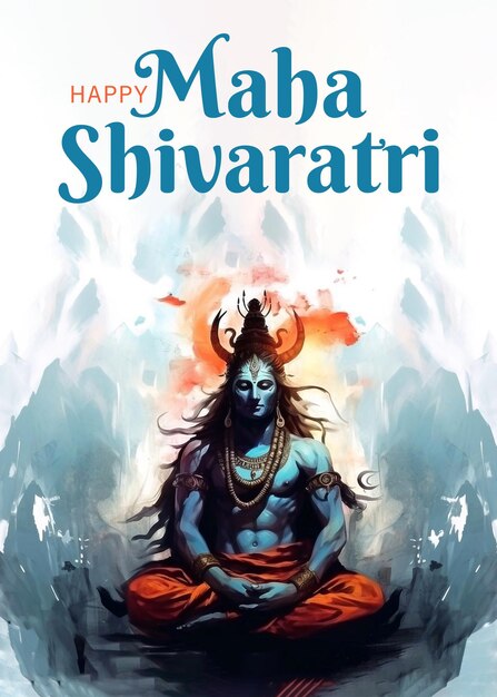 Design D'affiche De Maha Shivaratri éditable Avec Le Portrait De Dieu Siva Dans Le Style De Peinture à L'aquarelle