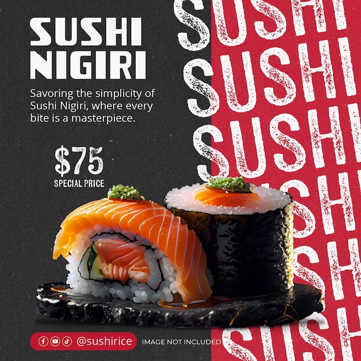 PSD design alimentaire promotionnel de sushis frais psd pour les médias sociaux et le modèle de message instagram