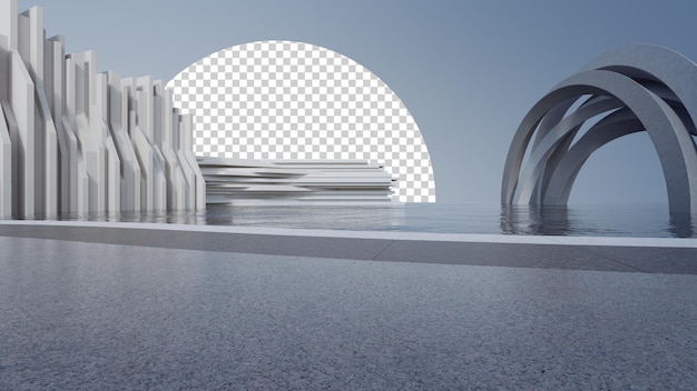 Design arquitetônico abstrato de edifício moderno Piso de área de estacionamento vazio e estrutura de concreto