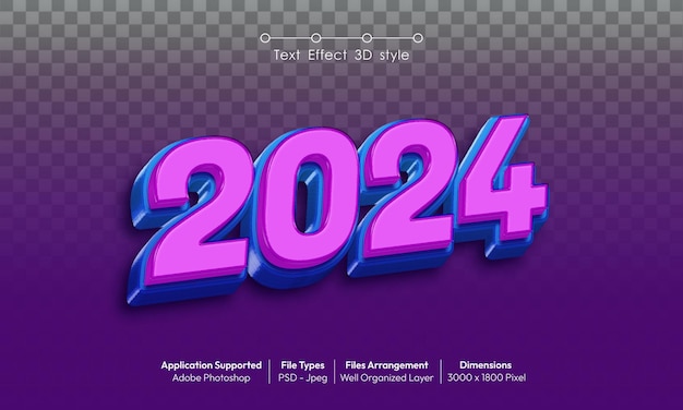 Design d'arrière-plan créatif de la veille du nouvel an 2024 avec un style de police d'effet de texte 3D 18