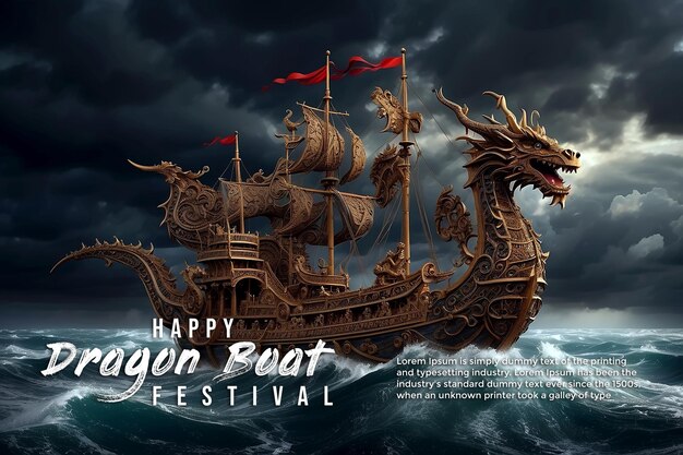 PSD design de bannière ou d'affiche pour les médias sociaux de la fête du bateau dragon