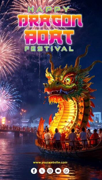 PSD design de bannière ou d'affiche pour les médias sociaux de la fête du bateau dragon