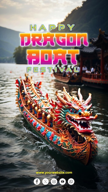 PSD design de bannière ou d'affiche pour les médias sociaux de la fête du bateau dragon