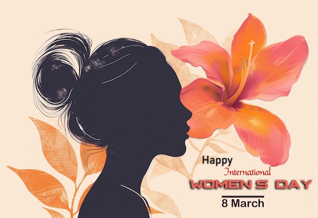 PSD design de bannière de la journée des femmes heureuses du psd avec un profil de silhouettes famales
