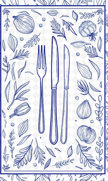 PSD design de carte postale alimentaire png avec cadre culinaire design de style décor outline arts scribble décoratif