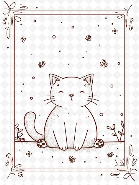 PSD design de carte postale d'animaux png avec un cadre capricieux style de conception décoration outline arts scribble décoratif