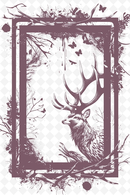 PSD design de carte postale de chasse png avec camouflage design de cadre de style d outline arts scribble décoratif