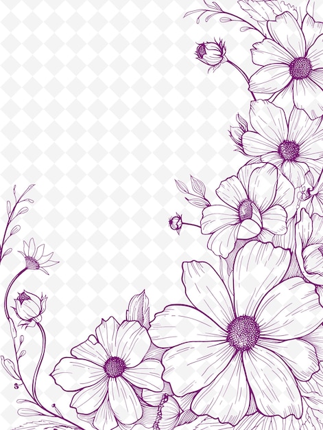 PSD design de carte postale florale png avec un cadre botanique style complème outline arts scribble décoratif