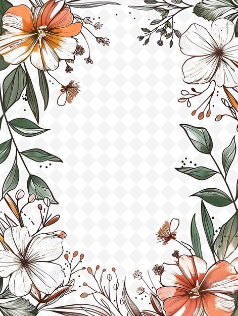 Design De Carte Postale Florale Png Avec Un Cadre Botanique Style Complème Outline Arts Scribble Décoratif