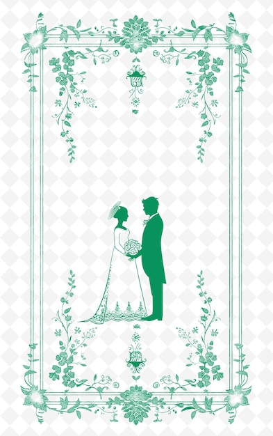 PSD design de carte postale de mariage png avec cadre classique design de style déco outline arts scribble décoratif